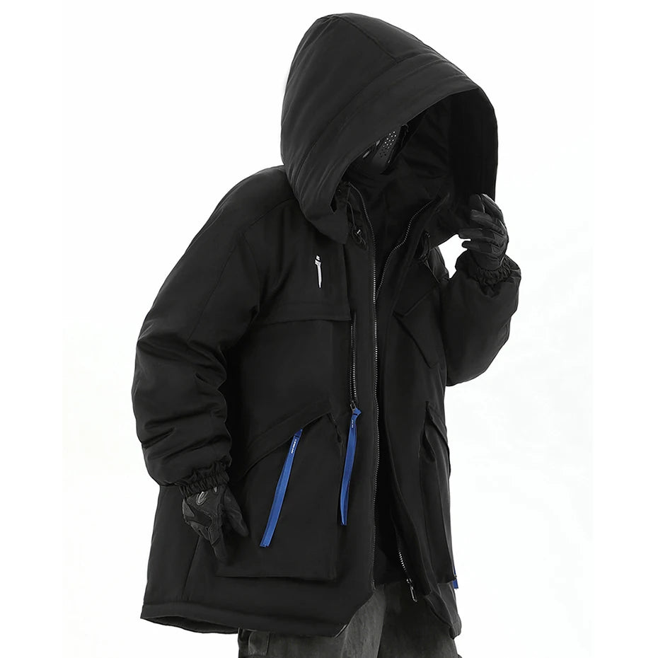 Mulit Pocket Winter Jackets Techwear Tactical Coats Men Fashion Streetwear Oversized Parkas Warm Hooded Jacket Windbreaker