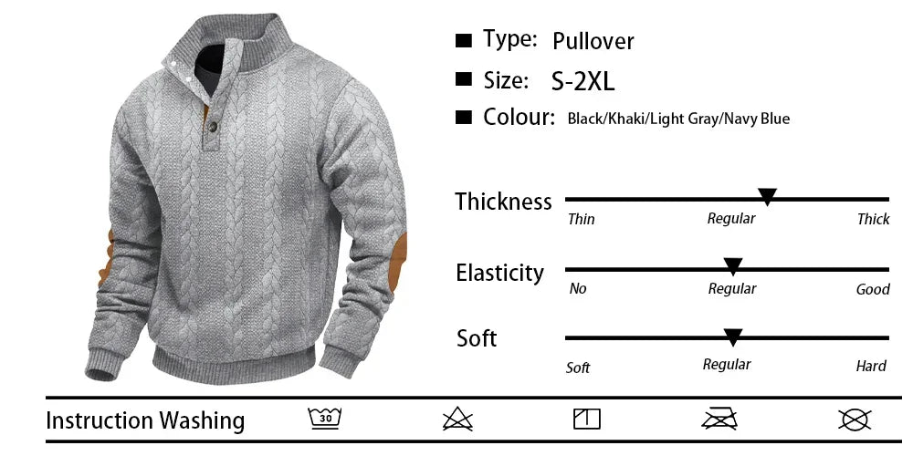 Men's Knitted Long-Sleeved Sweatshirt  Autumn Winter Slim Fit Stand-Up Collar Pullover Sweaters Comfortable Men's Sweatshirt
