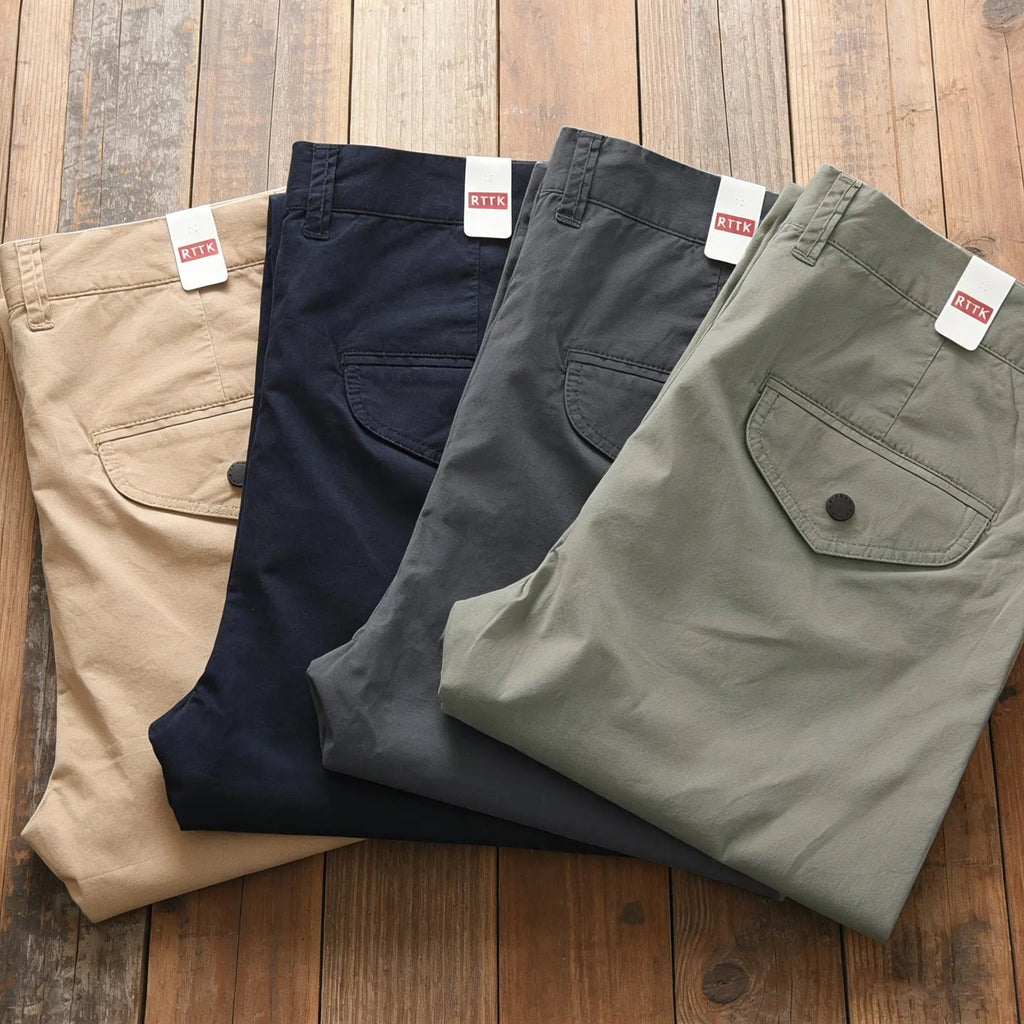 221# Summer New American Retro Thin Quick-drying Elastic Pants Men's Simple 97% Cotton Washed Commute Casual Straight Trousers