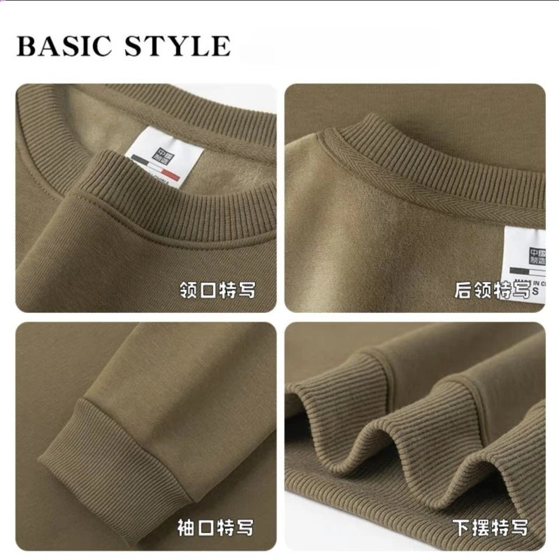 600GSM Heavyweight Plush Fleece Thickened Sweatshirt Unisex Solid O-Neck Pullover Oversized Autumn Winter Vintage Sweatshirts