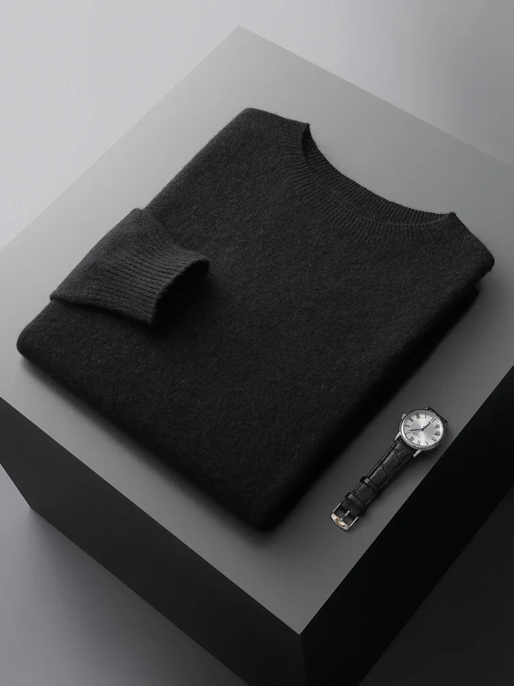 CHICUU Men Basic O-neck Wool Sweater Autumn Winter Long Sleeve Bottom Pullover 100% Merino Wool Knitwear Smart Casual Jumper Top