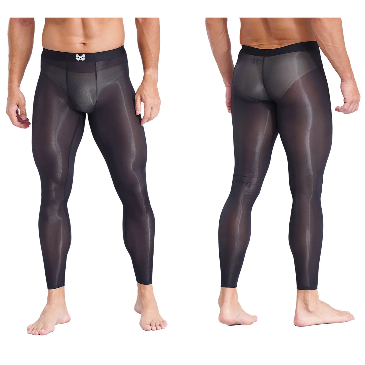 Mens Stretchy Compression Pants Skinny Sweatpants See Through Bulge Pouch Tights Ice Silky Yoga Gym Fitness Leggings Underwear