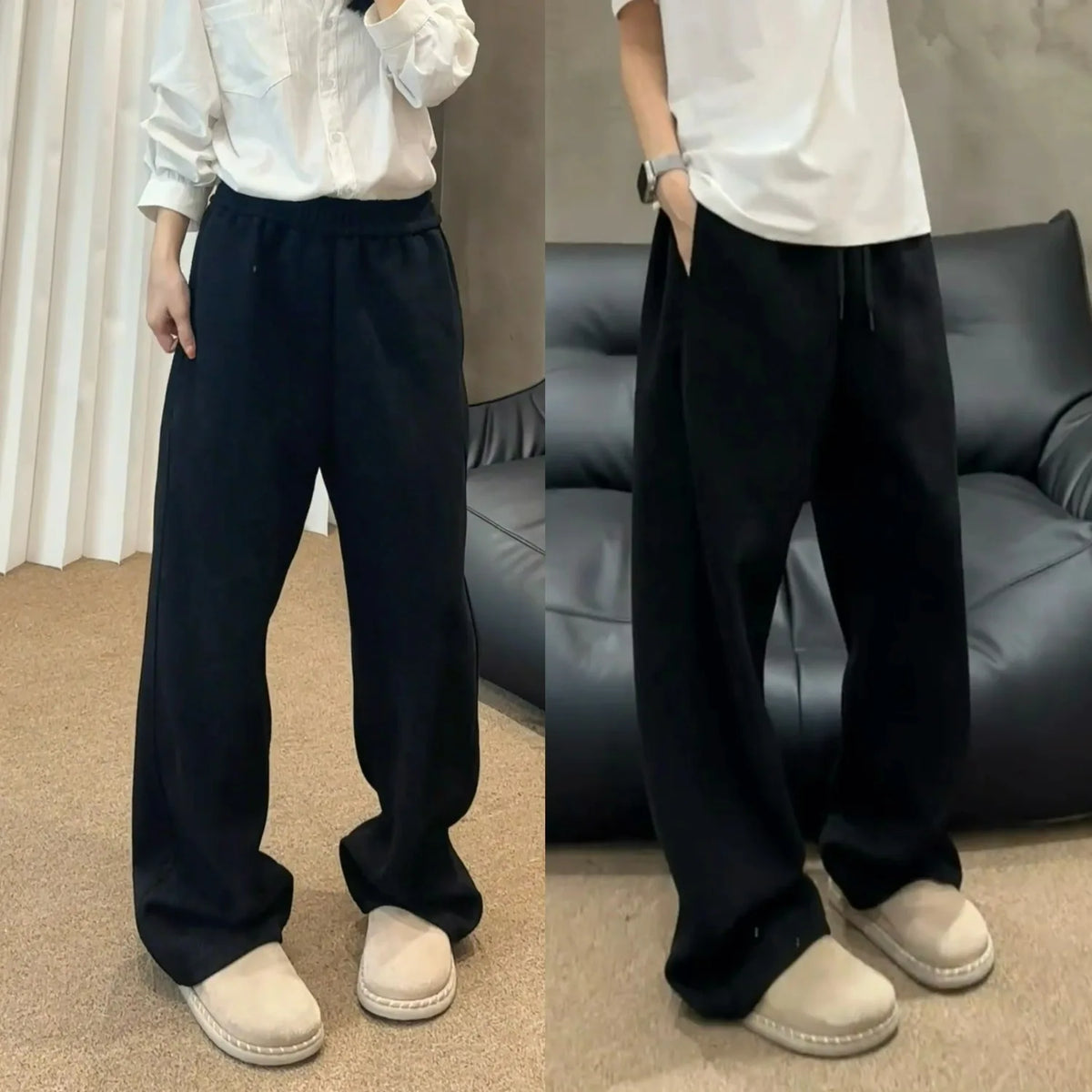Men's Vintage Fleece-Lined Casual Sweatpants - Loose Straight Fit Heavyweight Thickened Autumn & Winter Japanese Streetwear Bran