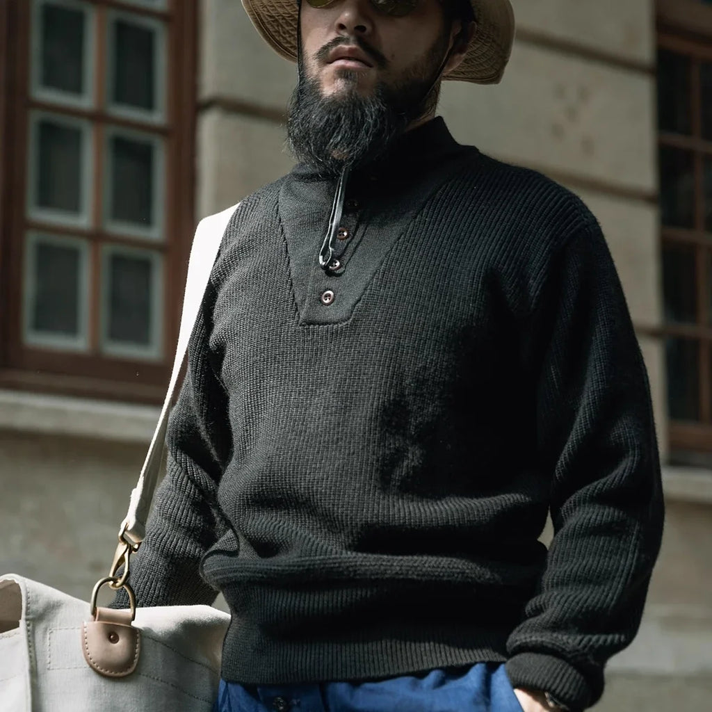 Rugged Bronson High Neck Sweater Vintage Style Men's Military Pullover Knitwear