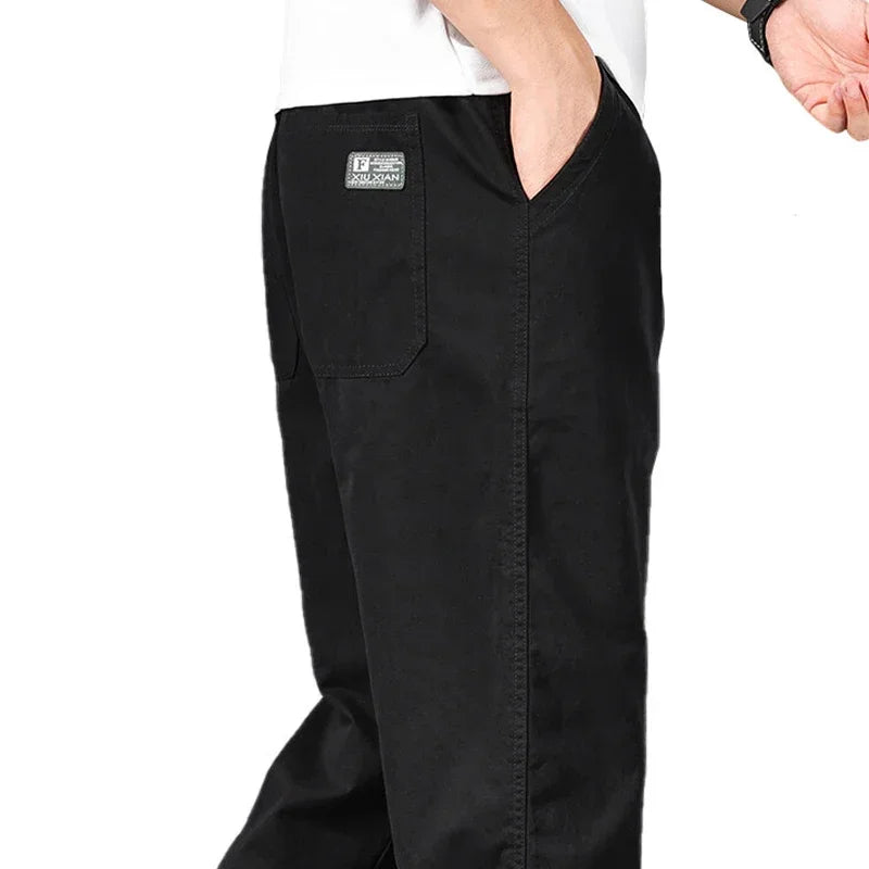 Big Size Mens Casual Pants Relaxed Fit Cotton Trousers Elastic Waist Drawstring Sweatpants Mens Jogger Pants Summer Spring