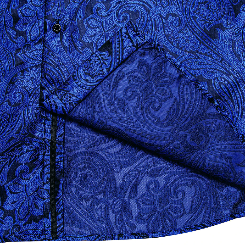 Brand New Men's Royal Blue Business Shirts Luxury Fashion Paisley Long Sleeve Turn-Down Collar Social Shirt Male Casual Blouse
