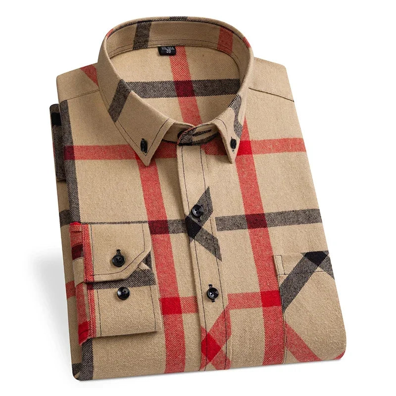 2024 Men  Regular Fit Soft Daily Casual Shirts Clothing Plus size Autumn Winter Fashion New Cotton Flannel Plaid Shirts
