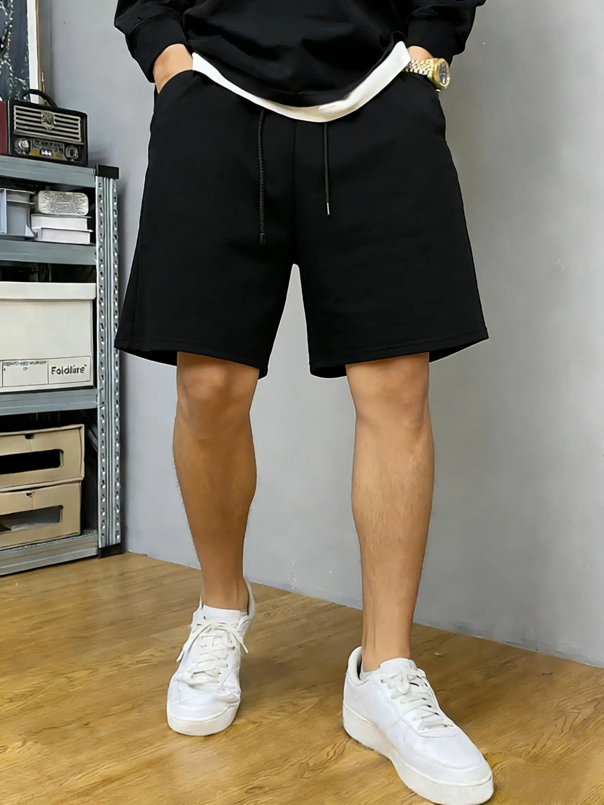 Black Fashion Solid Pocket Mans Drawstring Shorts Breathable Pants Summer Comfortable Sweatpants Unisex All-Match Sportwear