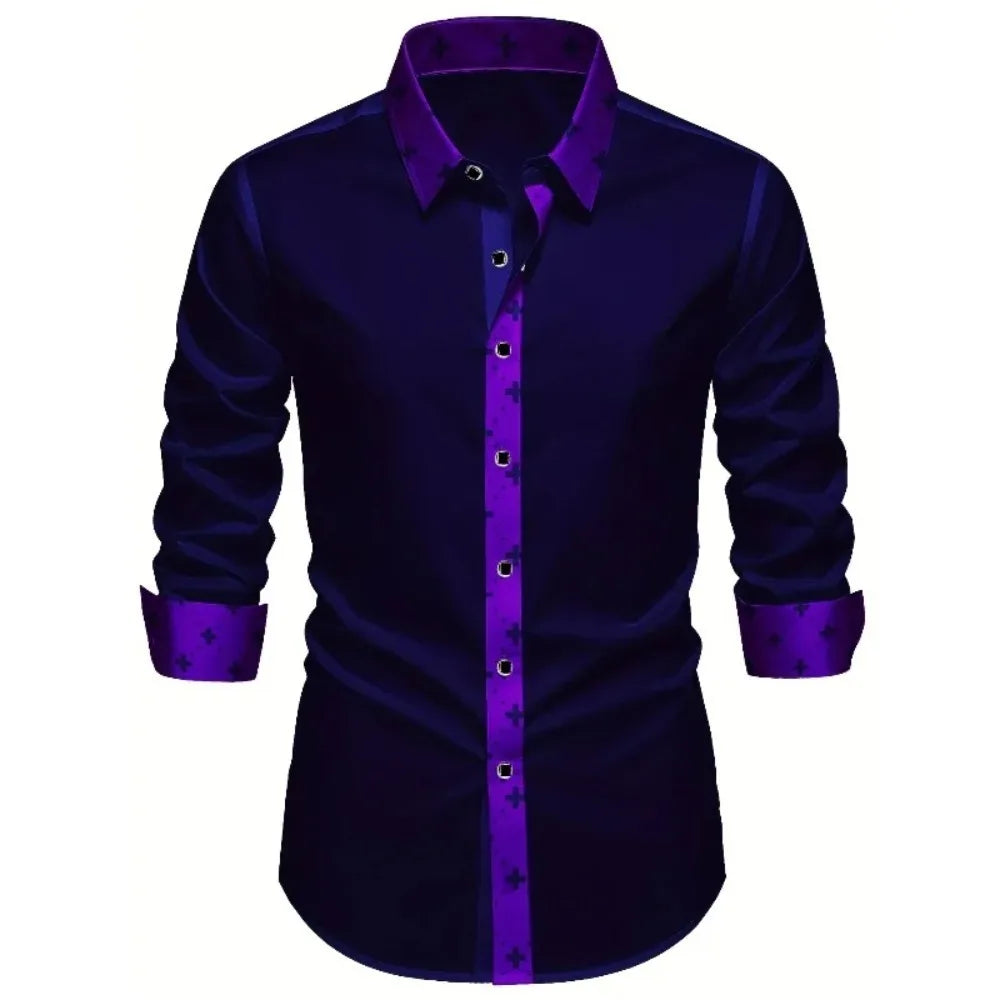 FGKKS Men Shirt Brand New High Street Patchwork Tuxedo Long Sleeve Four Season Elastic Man Business Dress Shirts Male