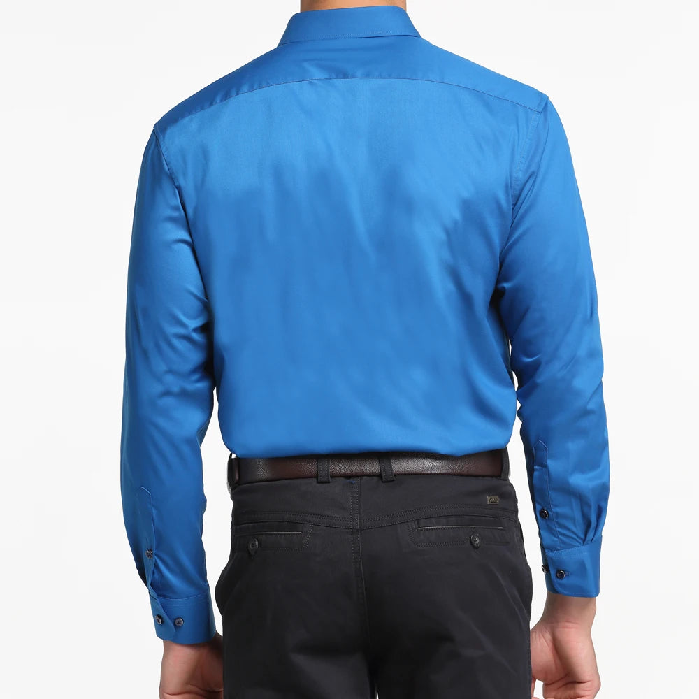 Men's Business Dress Shirts Bamboo Fiber Blend Long Sleeve Solid Color Work Shirt with Lapel Collar Regular Fit for All Seasons
