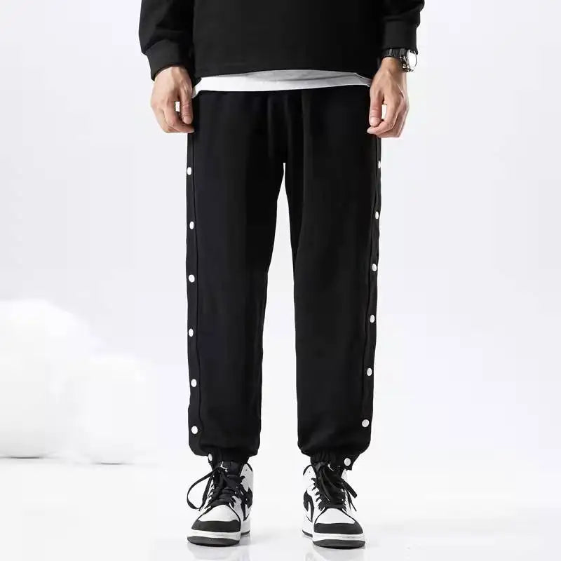 Men's Buttons Pants Running Sports Trousers Male Casual Jogger Basketball Football Sweatpants Outdoor Loose Hiphop Streetwears