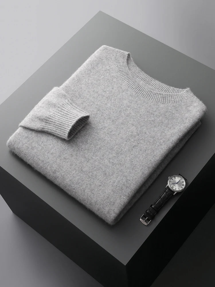 CHICUU Men Basic O-neck Wool Sweater Autumn Winter Long Sleeve Bottom Pullover 100% Merino Wool Knitwear Smart Casual Jumper Top