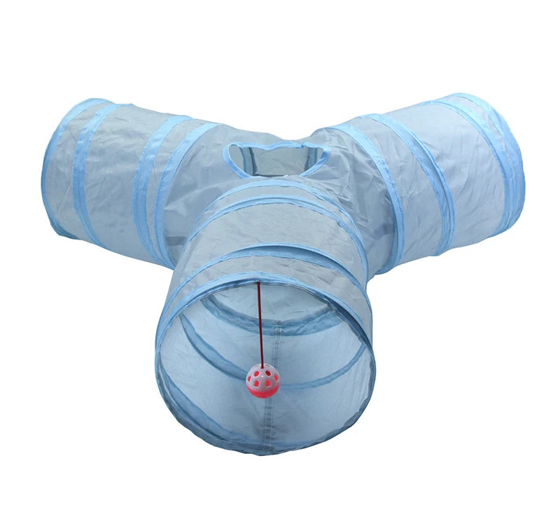 Cat Toys Gray 3-Way Foldable Pet Cat Tunnel Tube Toy Kitten Tunnel Toy with Peep Hole Pet Training Interactive Toy Tunnel Tube
