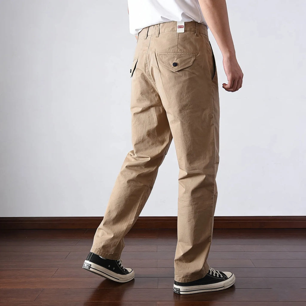 221# Summer New American Retro Thin Quick-drying Elastic Pants Men's Simple 97% Cotton Washed Commute Casual Straight Trousers