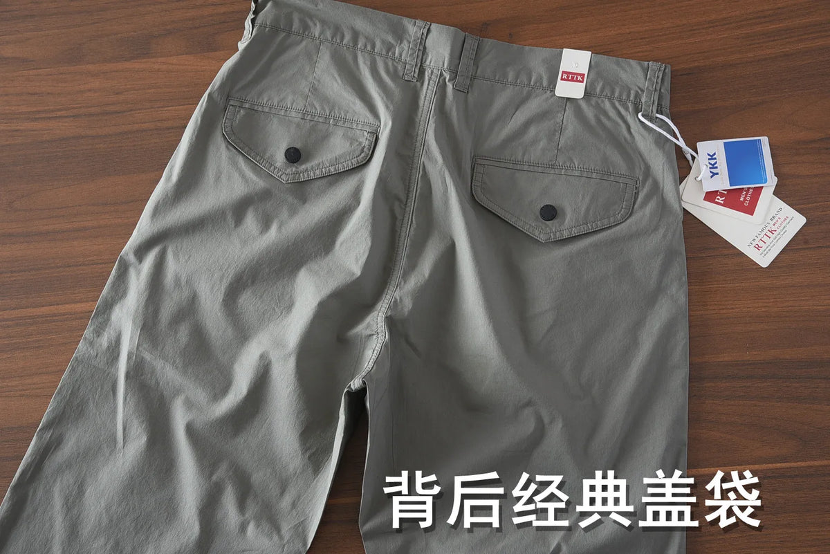 221# Summer New American Retro Thin Quick-drying Elastic Pants Men's Simple 97% Cotton Washed Commute Casual Straight Trousers