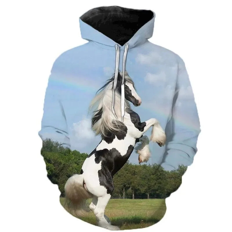 2023 New Fashion Autumn Men's Hoodies 3D Printed Animal Horse Hoodie Sweatshirts Loose fitting pullover Casual Sweatshirt