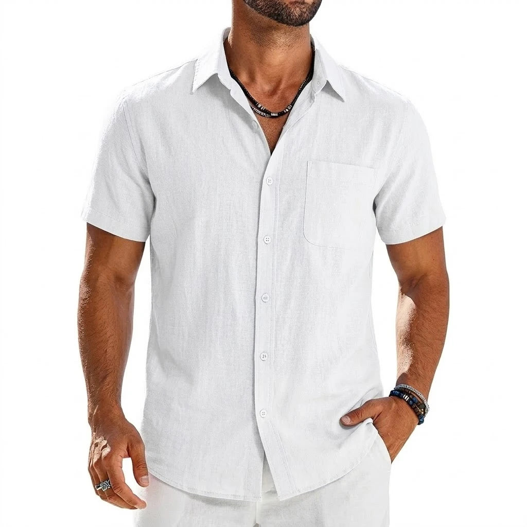 Summer Men's Short Sleeve Shirts for Men Solid Luxury T-Shirts Breathable Elegant Men's Shirts Hawaiian Cotton Linen Tshirt