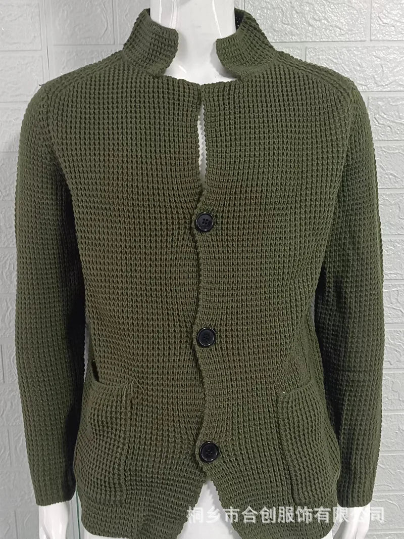 Men's Sweater Slim Fit Stand Collar Knit Cardigan Jackets Spring Autumn Large Size Men Fashion Solid Color Outerwear & Coats