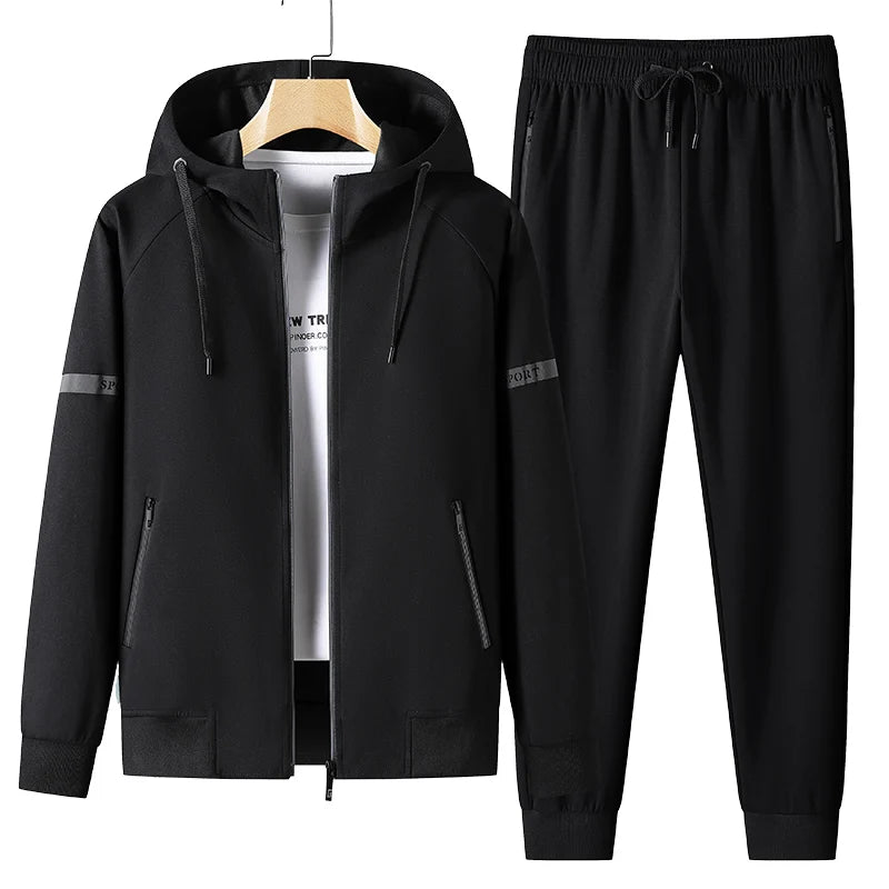 Men Running Sports Tracksuits Sets Hoodies Zipper Outwear Sportwear+Sweatpants Sets Male Workout Sports Outfit Autumn Spring