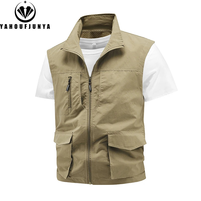 Tops 2025 New Summer Men Outdoor Camping Fishing Webbed Vest Men Sleeveless Many Pocket Tool Gear Loose Thin Vest Male Waistcoat