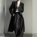 American Retro Men's Long Blazer Fashion High Street Dark Gothic Suit Jacket Spring Autumn Casual Black Simple Male Coat