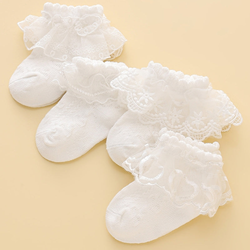 Princess Lace Floral Baby Socks for Girls Toddler Cute White Ruffles Anti-Skid Socks Kids Dancing Socks Casual Infant Foot Socks