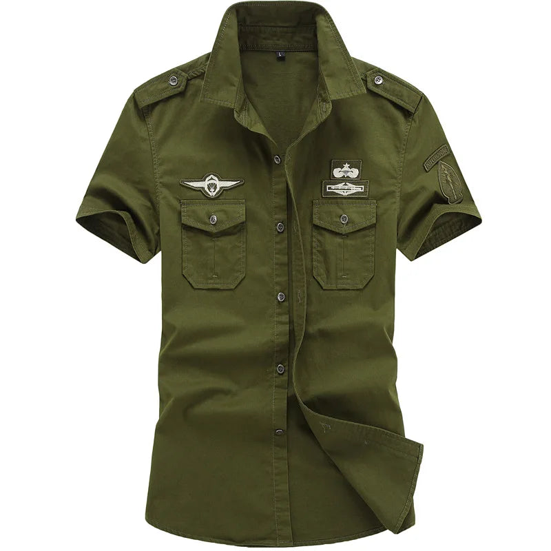 New Summer Men Short Sleeved Tooling Shirts Male Outdoor Multi Pockets Cargo Shirts Quality Men Cotton Casual Shirts Size 6XL