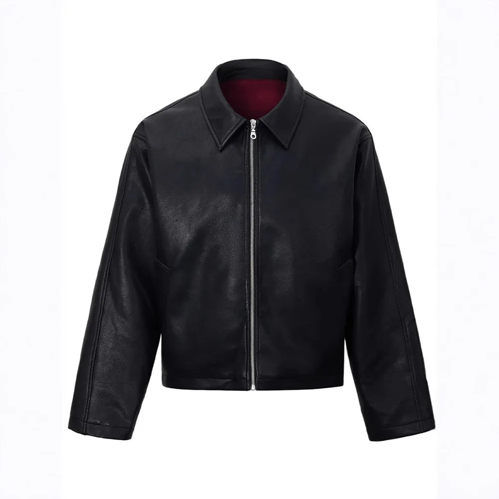 2026 New Men's Spring and Autumn PU Leather Jacket Short Cleanfit Loose Casual Motorcycle Top Warm Artificial Leather Coat