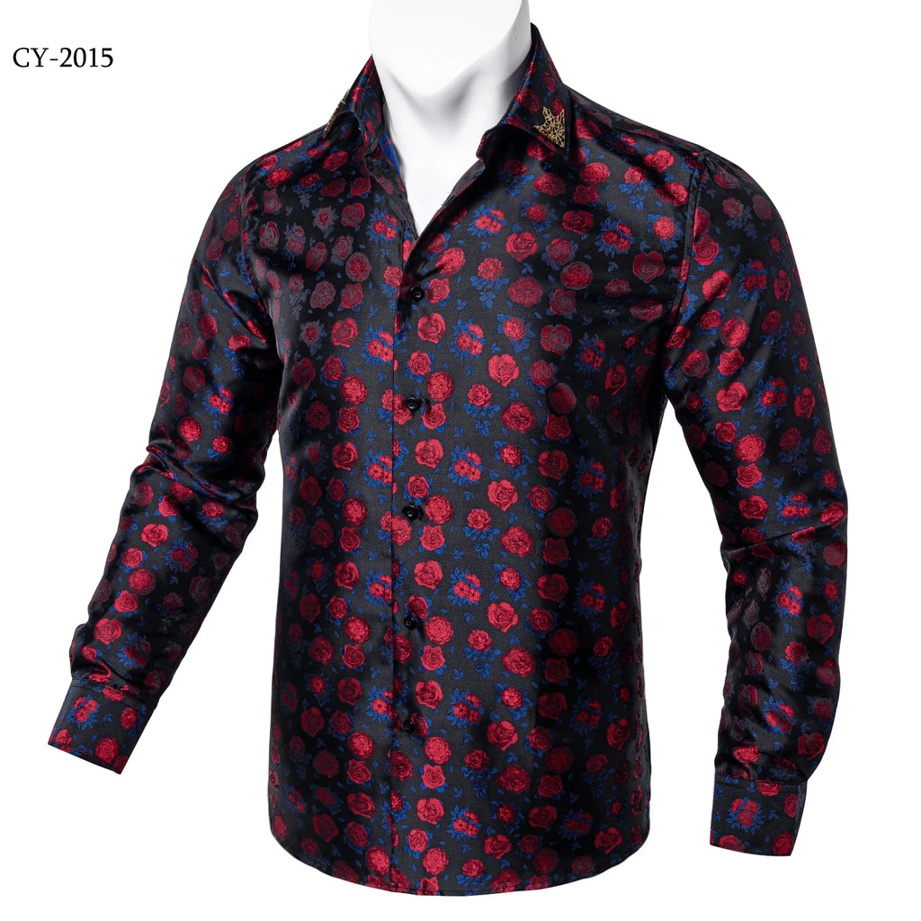 Brand New Men's Royal Blue Business Shirts Luxury Fashion Paisley Long Sleeve Turn-Down Collar Social Shirt Male Casual Blouse