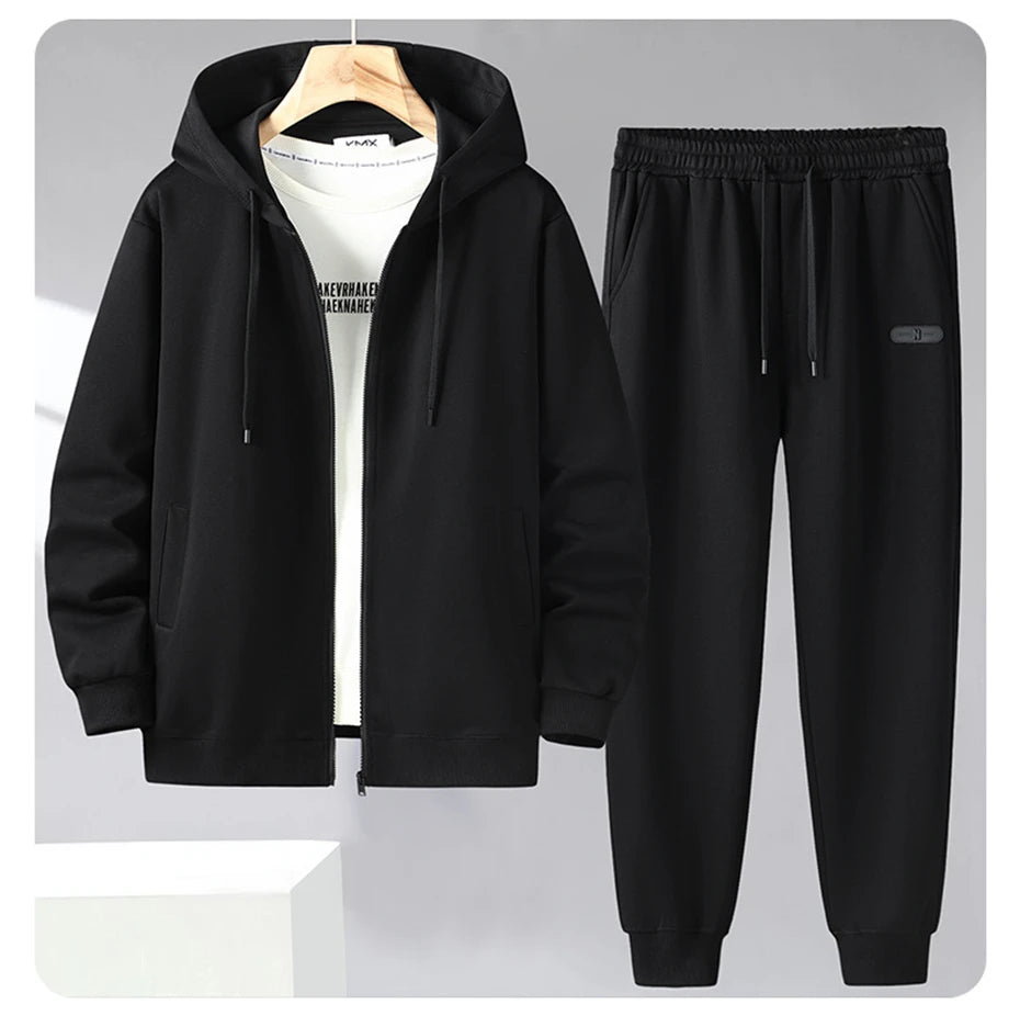Solid Color Tracksuit Men 11XL Plus Size Suits Zippered Hoodie Sweatpants Sets Spring Autumn Jogger Pants Male Big Size 10XL