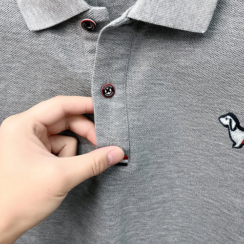 100% Cotton Summer Men's Short-Sleeved Polo Shirt Lapel Button Striped Print Business Casual Golf High-Quality Men's Clothing