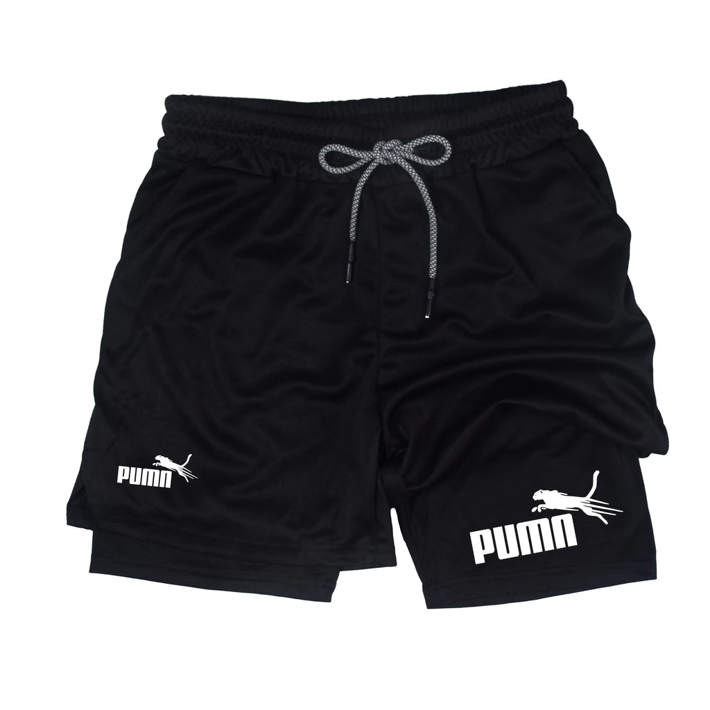 Men's Quick Dry Breathable 2-in-1 Double Layer Sports Shorts, Elastic Compression Liner Athletic Shorts