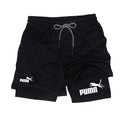Men's Quick Dry Breathable 2-in-1 Double Layer Sports Shorts, Elastic Compression Liner Athletic Shorts