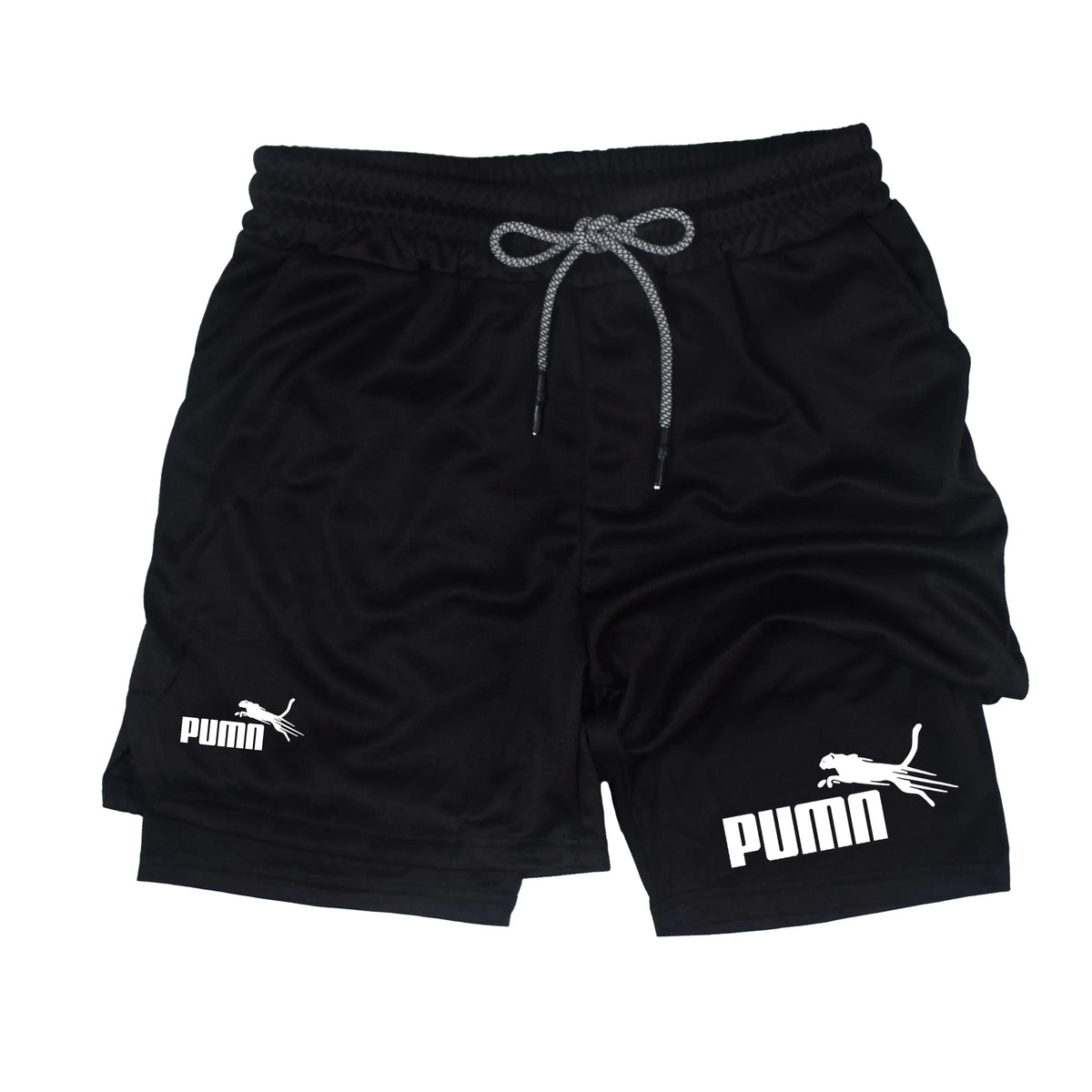 Men's Quick Dry Breathable 2-in-1 Double Layer Sports Shorts, Elastic Compression Liner Athletic Shorts