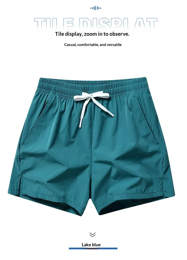 2026 new summer men's sports and leisure shorts with pockets, solid color, lightweight, suitable for jogging and beach wear