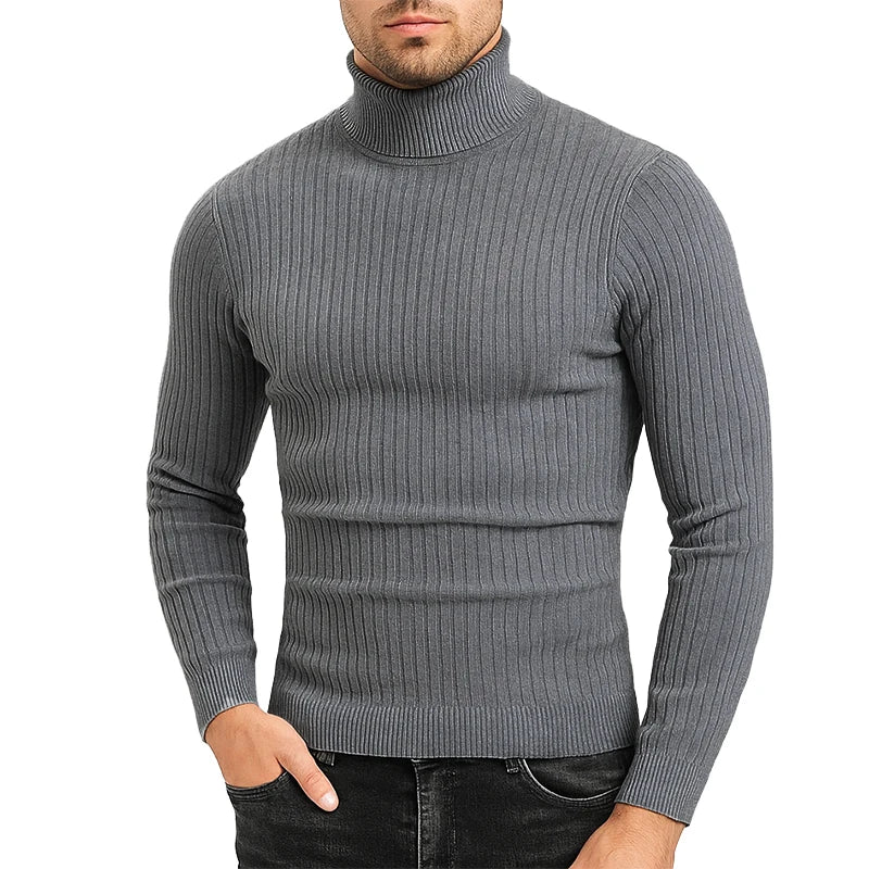 Autumn Mens Sweaters Turtleneck Cable Knitted Pullover Sweaters Outdoor Long Sleeve Slim Fit Casual Fall Winter Warm Streetwear