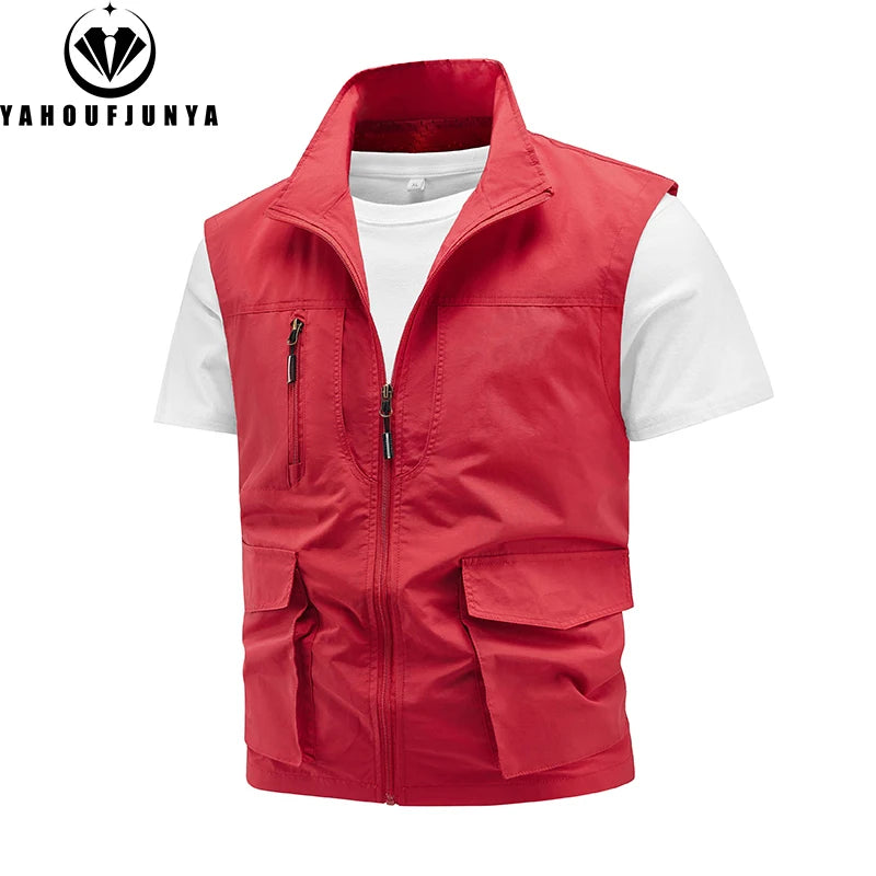 Tops 2025 New Summer Men Outdoor Camping Fishing Webbed Vest Men Sleeveless Many Pocket Tool Gear Loose Thin Vest Male Waistcoat