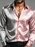 Satin Silk Long Sleeve Baroque Floral Printed Men Dress Shirts Slim Fit Party Nightclub Casual Formal Tops
