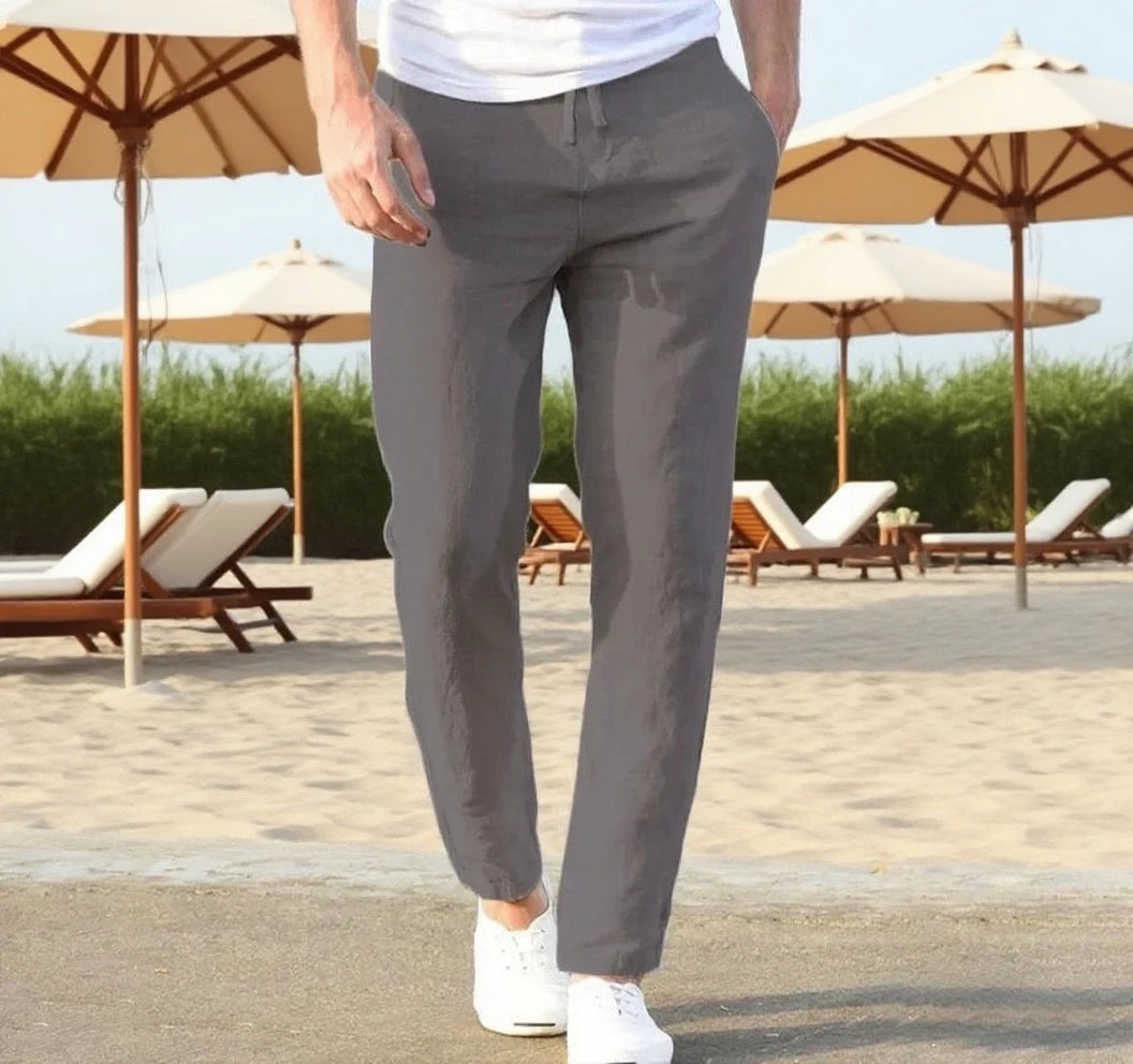 Men's Cotton Linen Pants Joggers Sweatpants Streetwear Breathable Solid Color Vacation Linen Trousers  Autumn Loose casual Pants