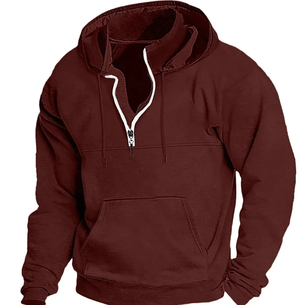 2026 Fashion Autumn/Winter New Hoodie Men's Casual Loose Stand Collar Solid Color Sports Hoodie Men's Half Zipper Street Wear