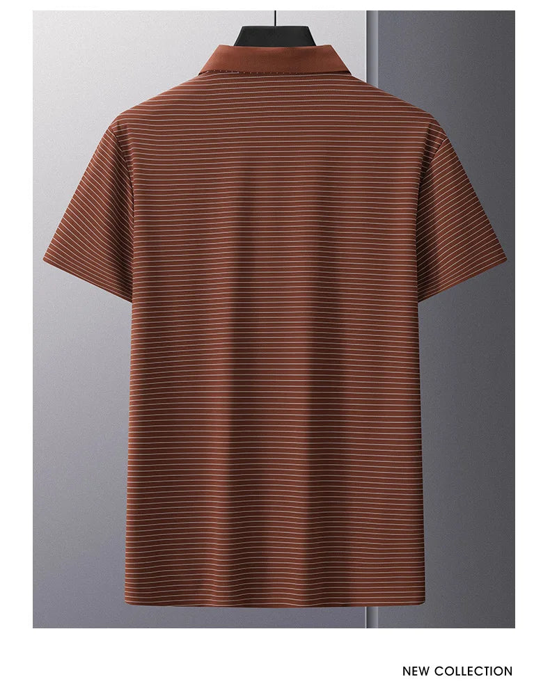 Men's Polo Shirt Summer New Lapel Men's Short Sleeve Polo Shirt Striped Ice Silk Business Casual Men's Polo Shirt M-6XL 7XL 8XL