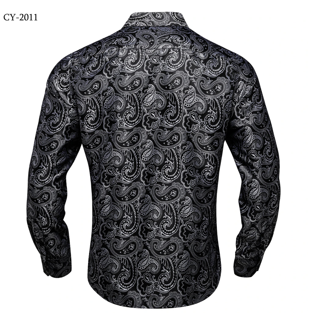 Brand New Men's Royal Blue Business Shirts Luxury Fashion Paisley Long Sleeve Turn-Down Collar Social Shirt Male Casual Blouse