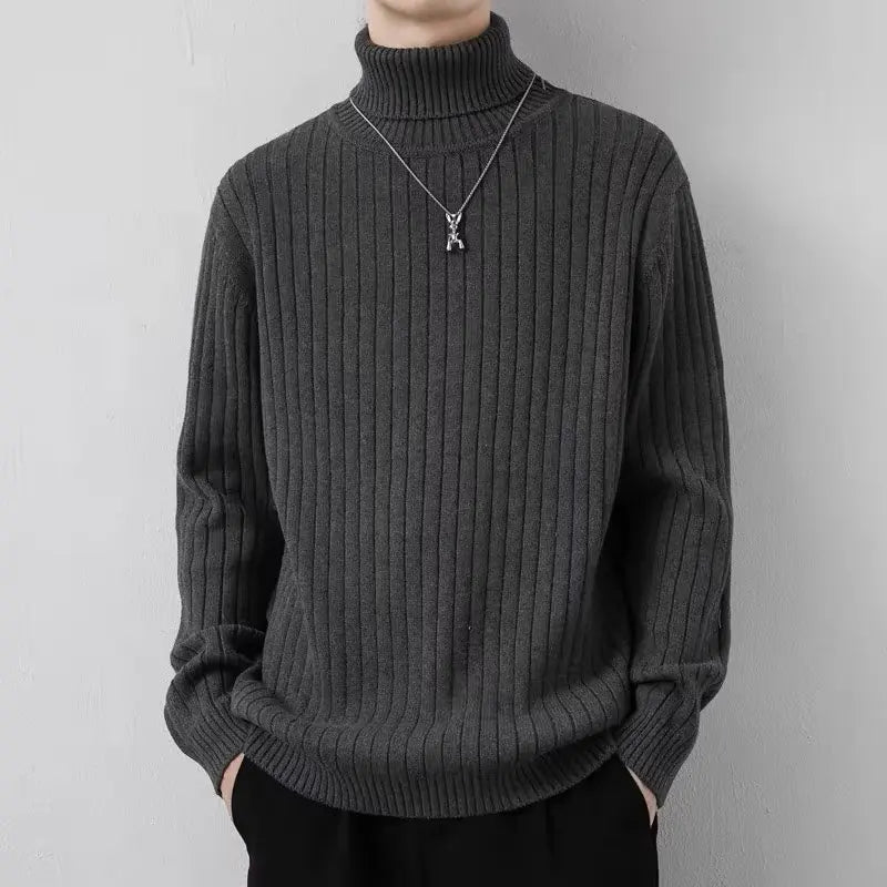 Autumn Winter Turtleneck Sweater Men Solid Color Fashion Knit Pullovers Youthful Vitality Casual Turtleneck Pullover Sweaters