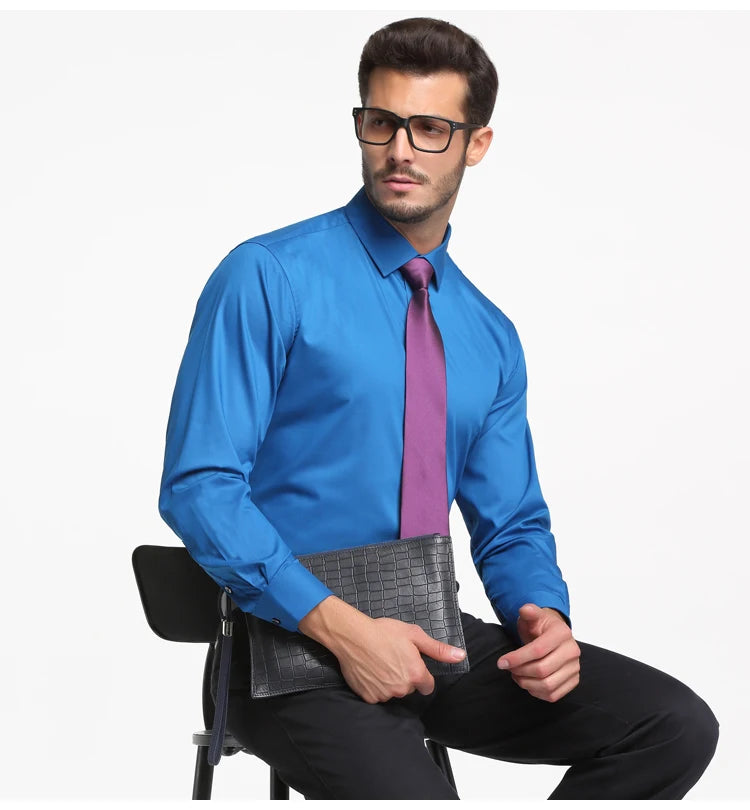 Men's Business Dress Shirts Bamboo Fiber Blend Long Sleeve Solid Color Work Shirt with Lapel Collar Regular Fit for All Seasons