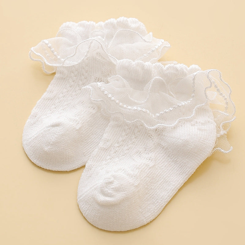 Princess Lace Floral Baby Socks for Girls Toddler Cute White Ruffles Anti-Skid Socks Kids Dancing Socks Casual Infant Foot Socks