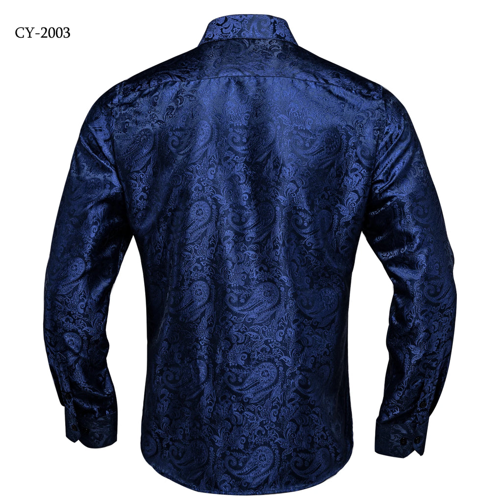 Brand New Men's Royal Blue Business Shirts Luxury Fashion Paisley Long Sleeve Turn-Down Collar Social Shirt Male Casual Blouse