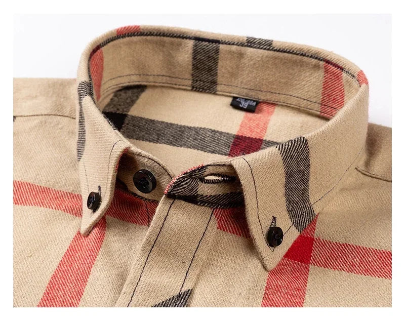 2024 Men  Regular Fit Soft Daily Casual Shirts Clothing Plus size Autumn Winter Fashion New Cotton Flannel Plaid Shirts