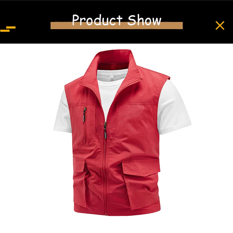 Tops 2025 New Summer Men Outdoor Camping Fishing Webbed Vest Men Sleeveless Many Pocket Tool Gear Loose Thin Vest Male Waistcoat
