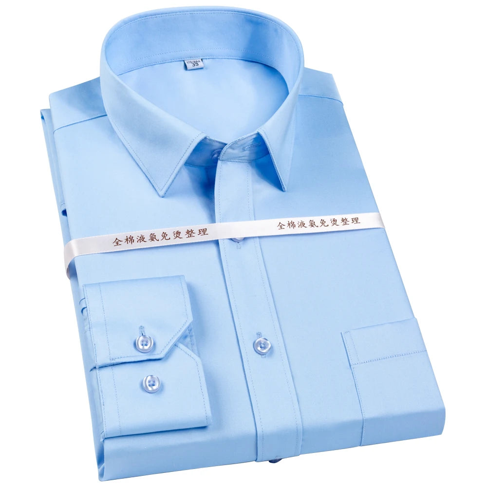 Men's Non Iron Standard-fit Solid Basic Dress Shirt Formal Business Premium 100% Cotton Male Long Sleeve Work Office Shirts