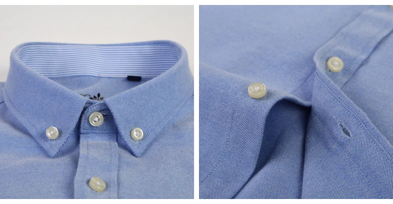 Cotton Oxford Shirt For Men Long Sleeve Plaid Striped Casual Shirts Male Pocket Regular-Fit Button-Down Work Man Dress Shirt